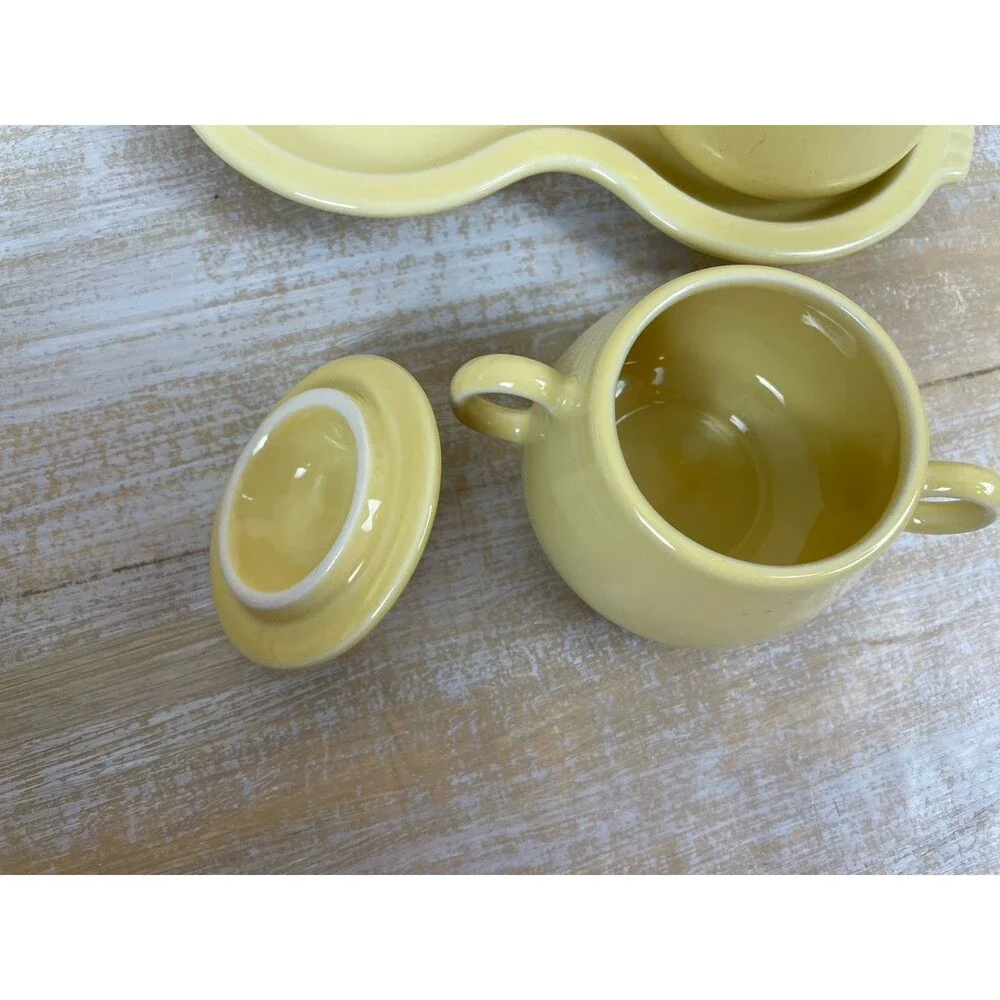 FIESTA Homer Laughlin Light Yellow Cream and Sugar Set W/Tray